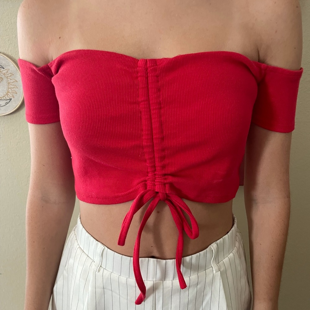 Red cropped top with tie up front